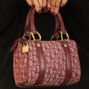 💎✨BEAUTIFUL✨💎Christian Dior CD GHW Vintage Boston Bag Handbag Canvas Red